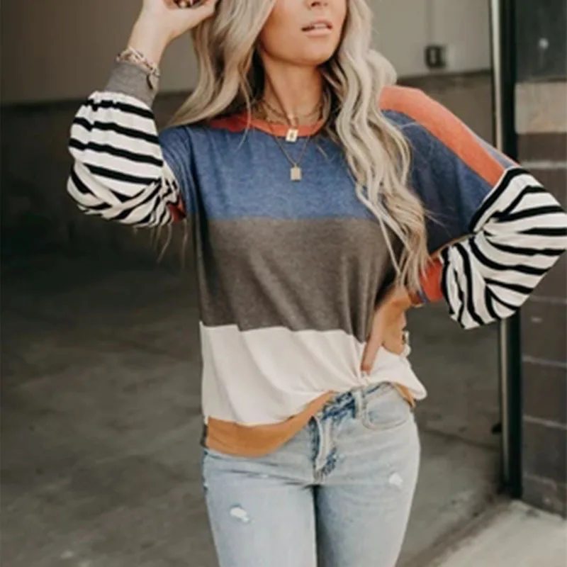 Spring and Autumn New Contrast Color Loose Long-sleeved Top Women's T-shirt Fashion Commuter All-match Female Tops
Spring and Autumn New Contrast Color Loose Long-sleeved Top Women's T-shirt Fashion Commuter All-match Female Tops