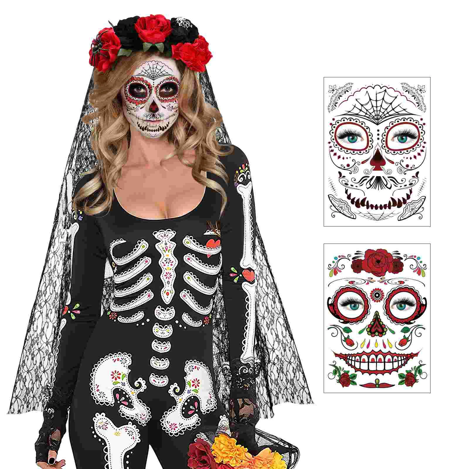 

Frcolor 1 комплект, Хэллоуин, роза, гирлянда, винтажная Черная вуаль, повязка на голову, временные татуировки на лицо, искусственная кожа