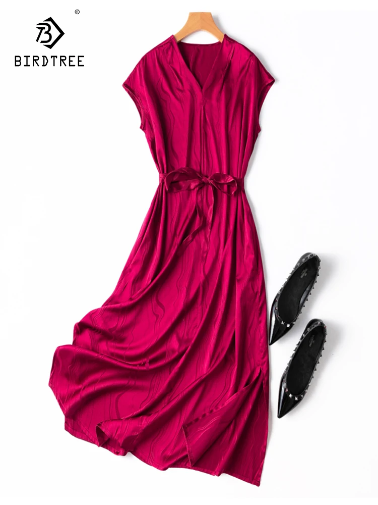 Birdtree 20 Mm Summer 93% Silk 7% Spandex Dress With Sash Female V Necks Jacquard Loose Short Sleeve Midi Dress Holiday D35843C
Birdtree 20 Mm Summer 93% Silk 7% Spandex Dress With Sash Female V Necks Jacquard Loose Short Sleeve Midi Dress Holiday D35843C