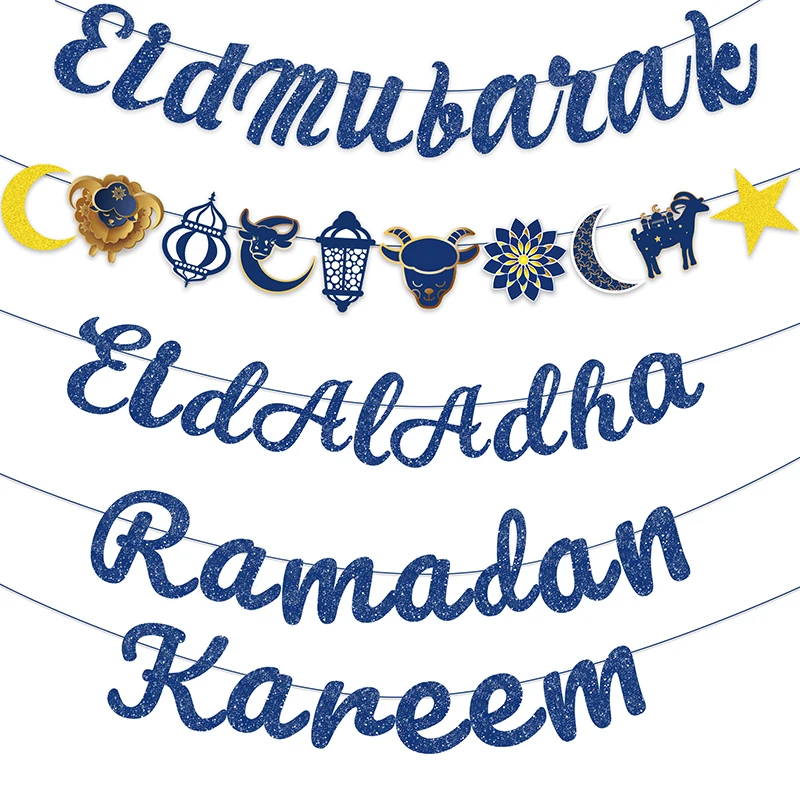 

EID Mubarak Banner Glitter Star Moon Letter Paper Bunting Pull Flag Hanging Ornament Islamic Muslim Party Ramadan Kareem Decor
