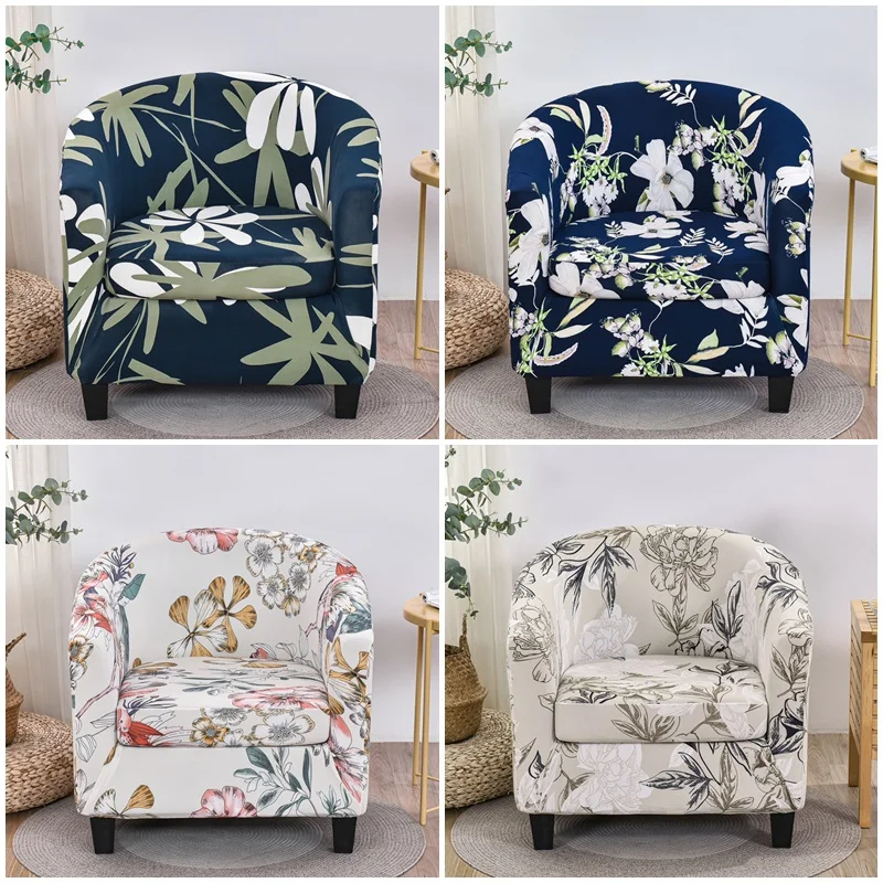 

Nordic Flowers Bar Counter Club Chair Slipcover Stretch Spandex Tub Armchair Covers Relax Single Sofa Cover for Living Room