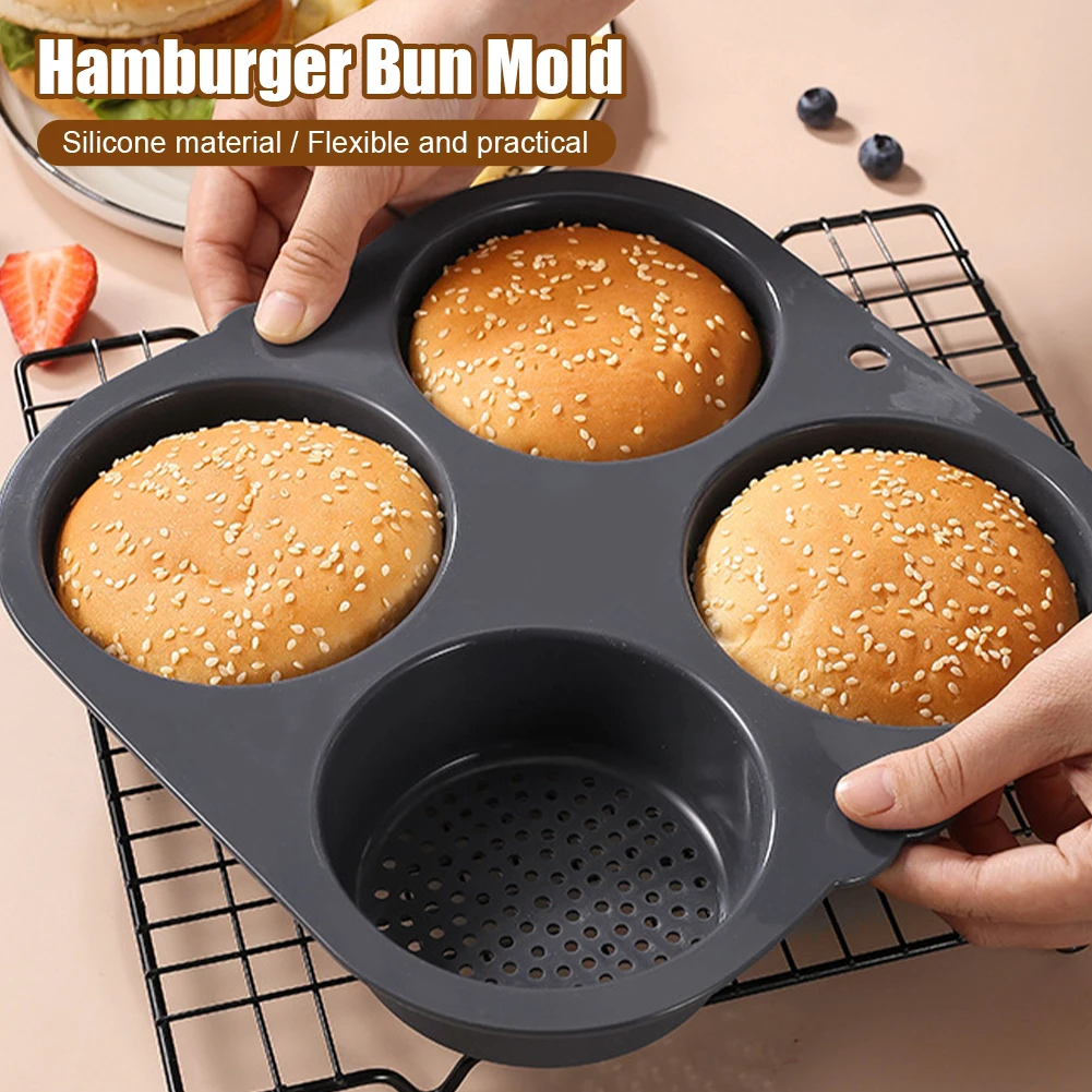 Silicone Hamburger Bun Mold Baking Hamburger Bread Pan Non-Stick Mold Dishwasher Safe 4 Cavities for Burger Buns Kitchen Tool
Silicone Hamburger Bun Mold Baking Hamburger Bread Pan Non-Stick Mold Dishwasher Safe 4 Cavities for Burger Buns Kitchen Tool