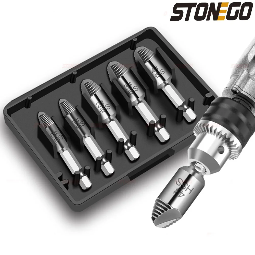 STONEGO 5Pcs/Set Screw Extractor Set Drill Bits Guide Broken Damaged Screws Bolt Remover
STONEGO 5Pcs/Set Screw Extractor Set Drill Bits Guide Broken Damaged Screws Bolt Remover