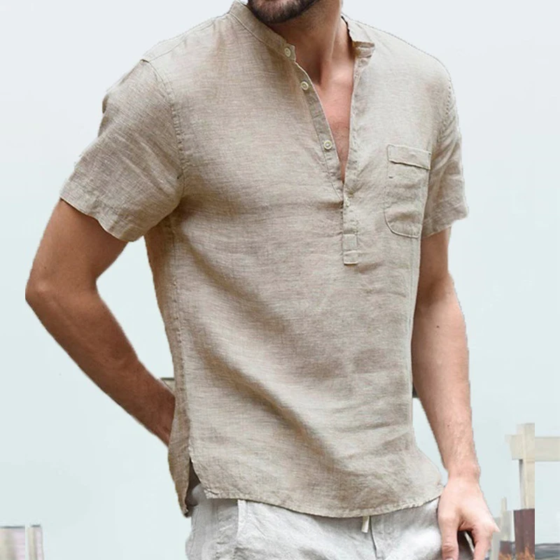 Men's Casual Hip Pop t-Shirt Summer Short-Sleeved Linen Shirts With Stand-Up Collar Soild Short-Sleeved Shirt Buiness Shirts To
Men's Casual Hip Pop t-Shirt Summer Short-Sleeved Linen Shirts With Stand-Up Collar Soild Short-Sleeved Shirt Buiness Shirts To