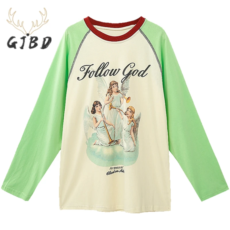 Women's Clothing Green T-Shirt Round Neck Angel Printing Long Sleeves Casual Korean Fashion Vintage Baggy Ladies Tops Summer
Women's Clothing Green T-Shirt Round Neck Angel Printing Long Sleeves Casual Korean Fashion Vintage Baggy Ladies Tops Summer