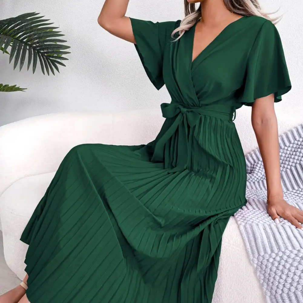 Женское плиссированное платье с запахом, Элегантное летнее платье с коротким рукавом, оборками и бантом
Женское плиссированное платье с запахом, Элегантное летнее платье с коротким рукавом, оборками и бантом