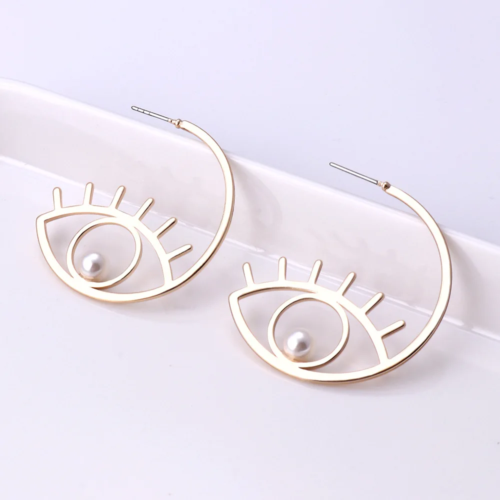

Punk Evil Eye C Shape Drop Earrings for Women Personality Gold Silver Color Hollow Statement Earrings Fashion Jewelry Oorbellen