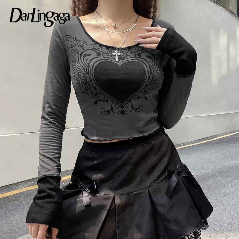 Darlingaga Grunge Retro Fashion Heart Printed Autumn T-shirts for Women Crop Top Dark Academia Gothic Clothes Aesthetic T shirt
Darlingaga Grunge Retro Fashion Heart Printed Autumn T-shirts for Women Crop Top Dark Academia Gothic Clothes Aesthetic T shirt