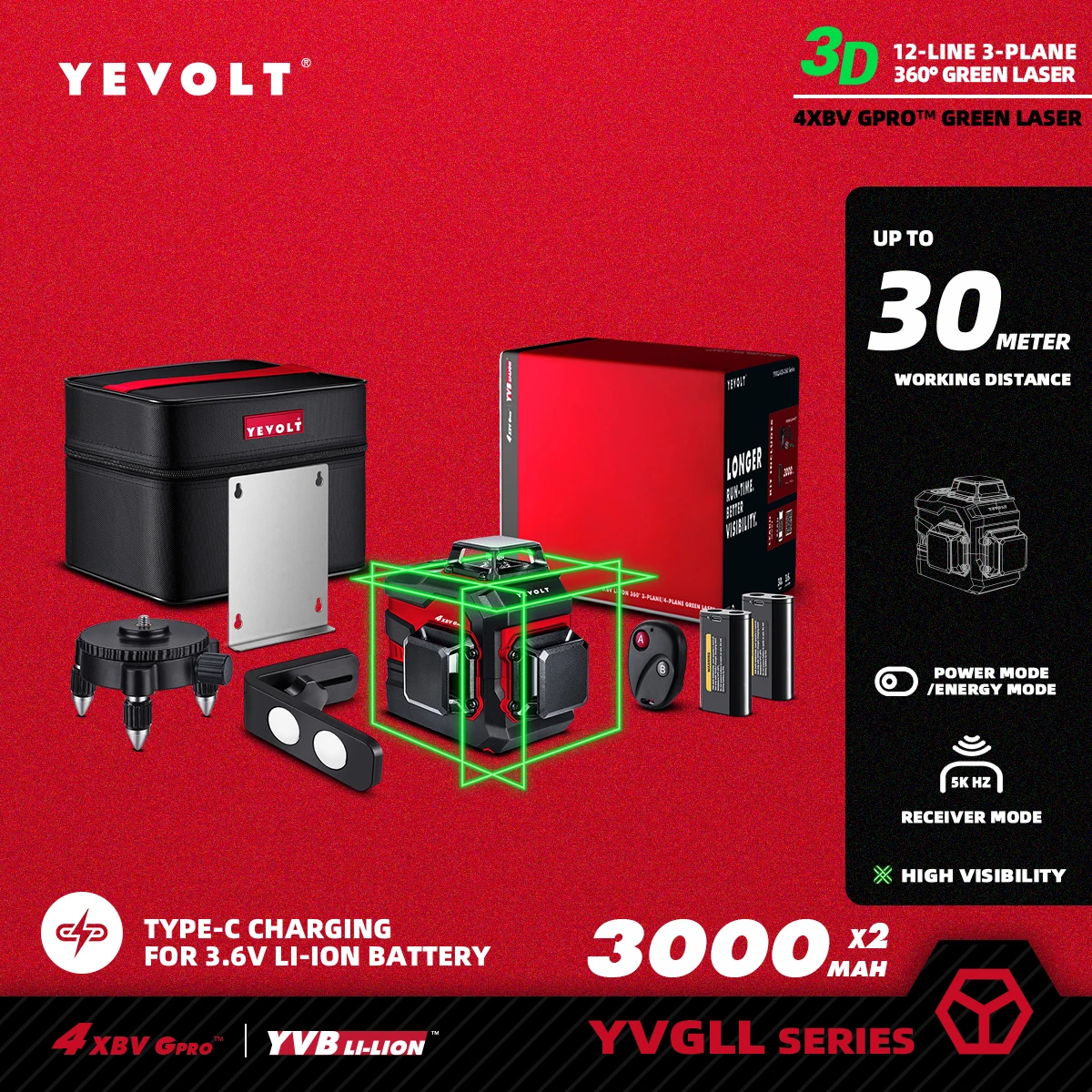 Зеленый лазерный уровень YEVOLT, 3 листа, 12 линий, самовыравнивающийся, 360, 3D, горизонтальный и вертикальный измерительный инструмент мощности - YVGLL4XS12-Series
Зеленый лазерный уровень YEVOLT, 3 листа, 12 линий, самовыравнивающийся, 360, 3D, горизонтальный и вертикальный измерительный инструмент мощности - YVGLL4XS12-Series