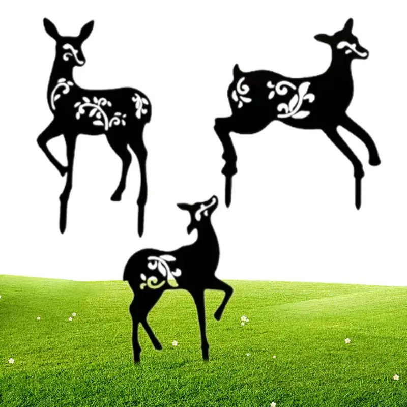 

Metal Deer Stake Set 3Pcs Sunproof And Rustic Silhouette Stakes Metal Deer Decors Outdoor Statues For Garden Lawn Farm Park