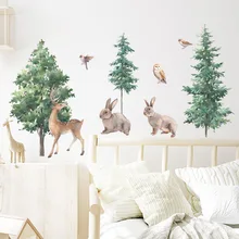 Cartoon Forest Animals Wall Stickers Kids Room Decor Bedroom For Home Decoration Wallpaper Beautify Mural Self-adhesive Decals