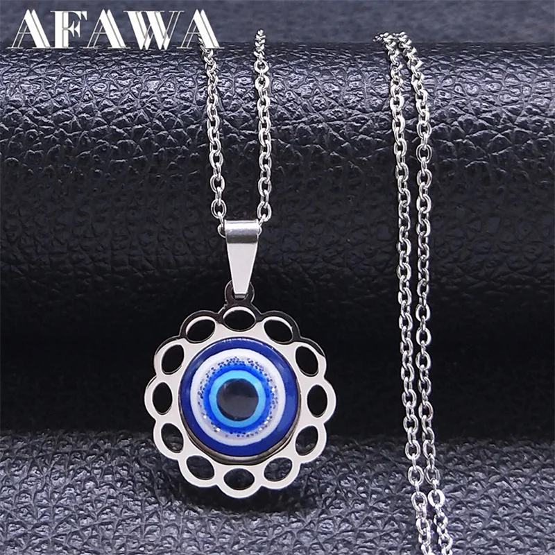 Trendy Turky Eye Flower Pendant Necklace Stainless Steel Silver Color Greek Eyes Necklaces Lucky Jewelry ojo turco N8024S01
Trendy Turky Eye Flower Pendant Necklace Stainless Steel Silver Color Greek Eyes Necklaces Lucky Jewelry ojo turco N8024S01