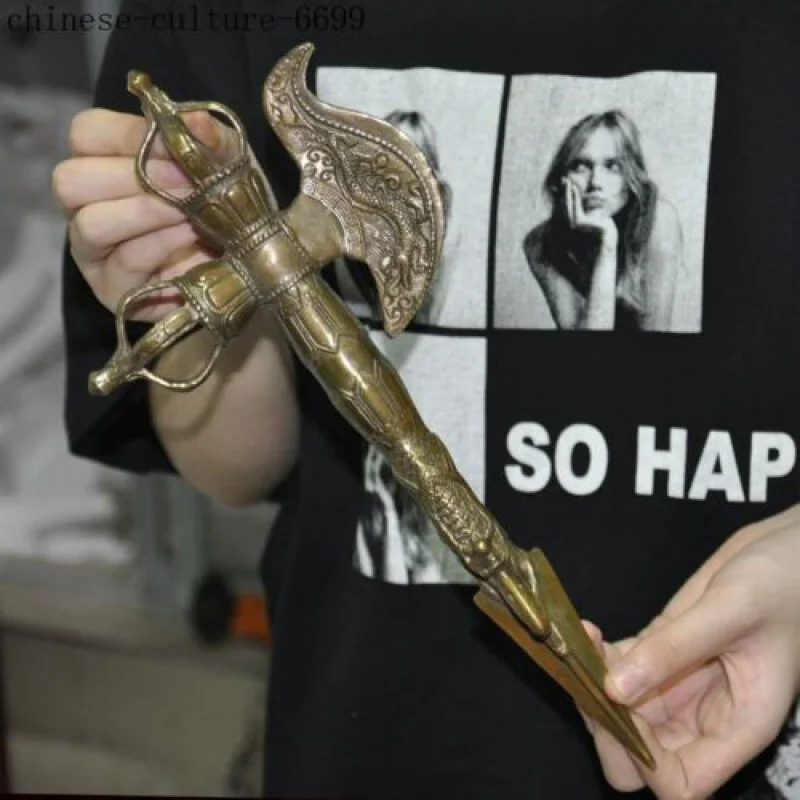 Старинный храм тибетского буддизма Бронзовый топор Vajra Phurpa кинжал оборудование статуя