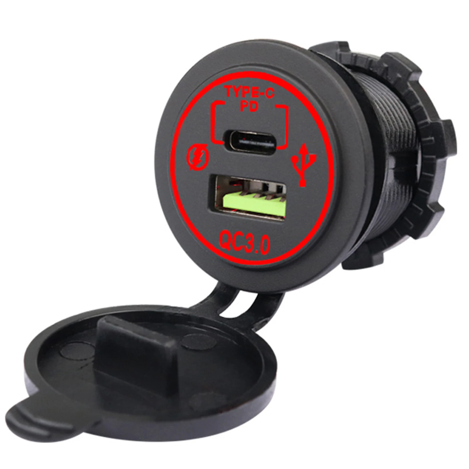 12-24V Car Motorcycle Charger Type-C PD + USB Charger with Waterproof Cover LED Light
12-24V Car Motorcycle Charger Type-C PD + USB Charger with Waterproof Cover LED Light