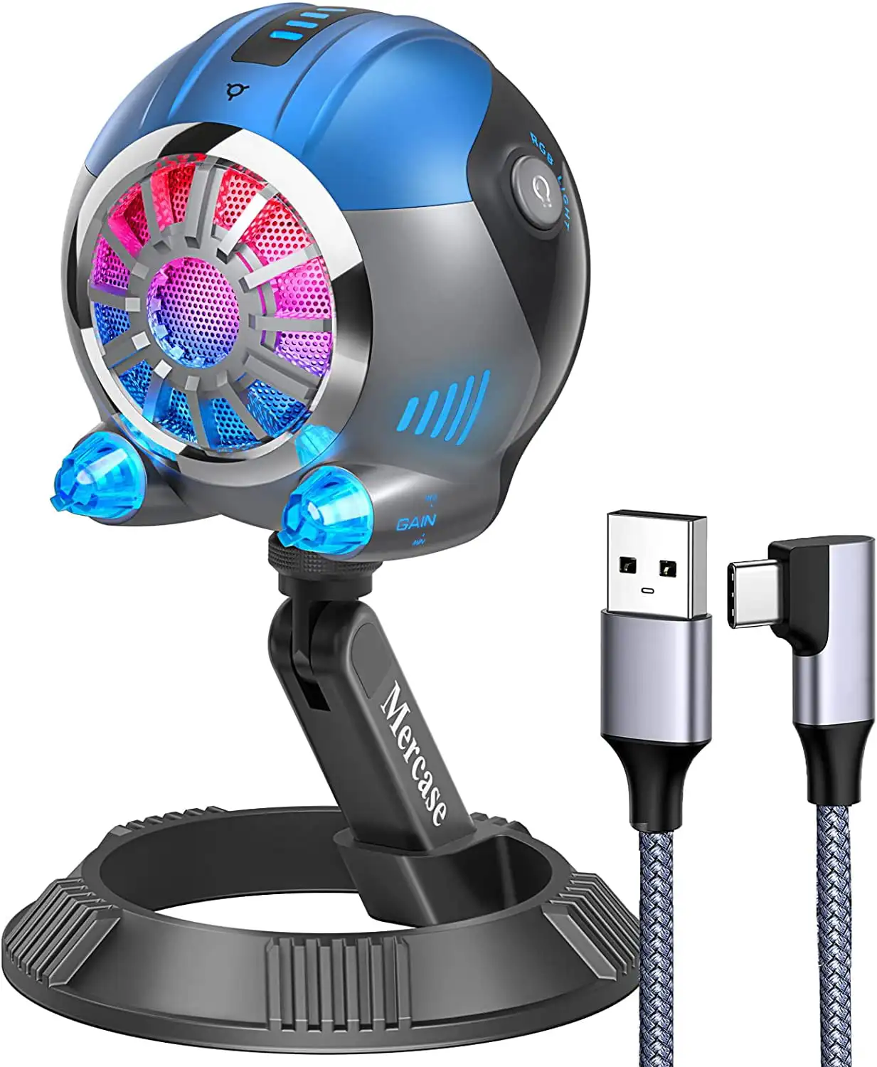 USB Condenser Microphone 192kHZ/24Bit (2 Channel) with RGB Lights,Monitoring,Mute Button, Gain Control,Plug & Play Gaming Mic P
USB Condenser Microphone 192kHZ/24Bit (2 Channel) with RGB Lights,Monitoring,Mute Button, Gain Control,Plug & Play Gaming Mic P