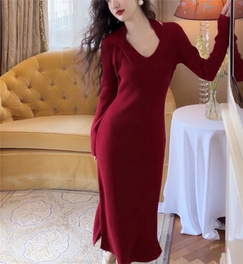 2022 New Fall Winter Women Sweater Bodycon Dress Casual Sexy V Neck Long Sleeve Elegant Knitted Slim Fashion Long Dresses Female
2022 New Fall Winter Women Sweater Bodycon Dress Casual Sexy V Neck Long Sleeve Elegant Knitted Slim Fashion Long Dresses Female