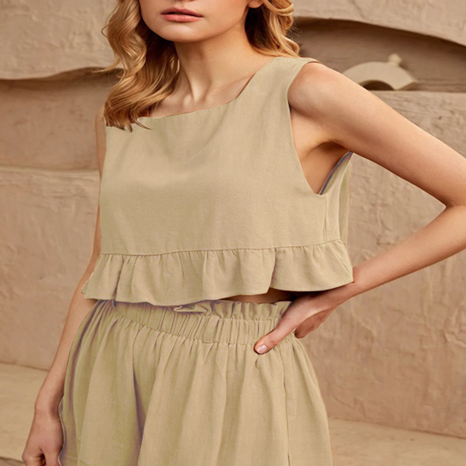 Women Sexy 2 Piece Suits Casual Style Linen Tunic 2 Piece Outfits High Waist Crew Neck Tie Up Sleeveless Vacation Outfit
Women Sexy 2 Piece Suits Casual Style Linen Tunic 2 Piece Outfits High Waist Crew Neck Tie Up Sleeveless Vacation Outfit