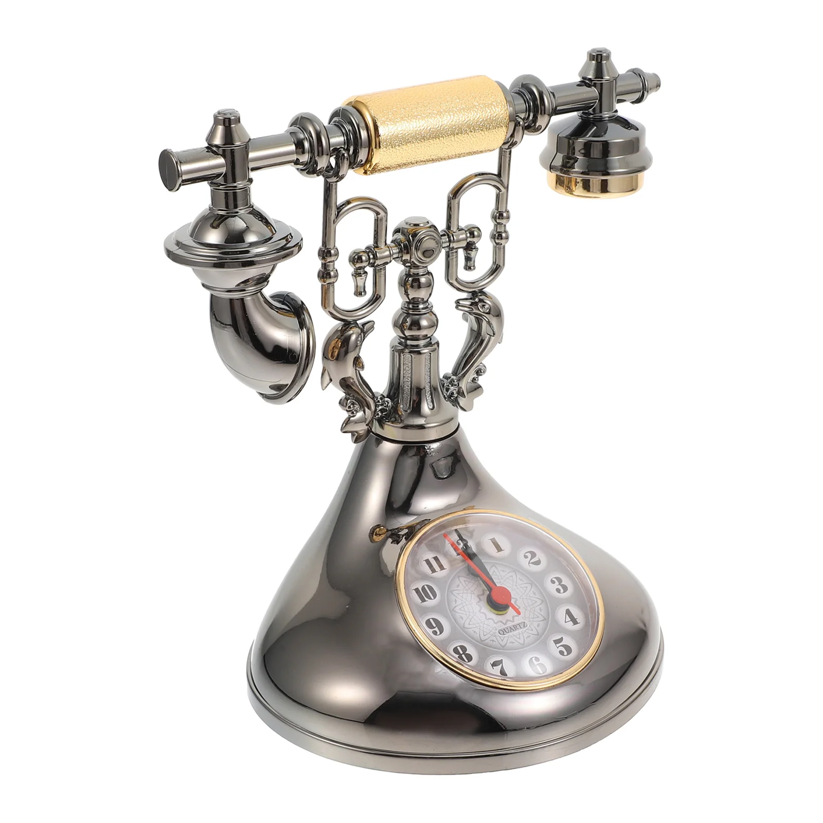 

Telephone Clock Model Retro Decor Home Decoration Movement Table Roman Numeral Silent Alarm Figurine Desktop Vinatge