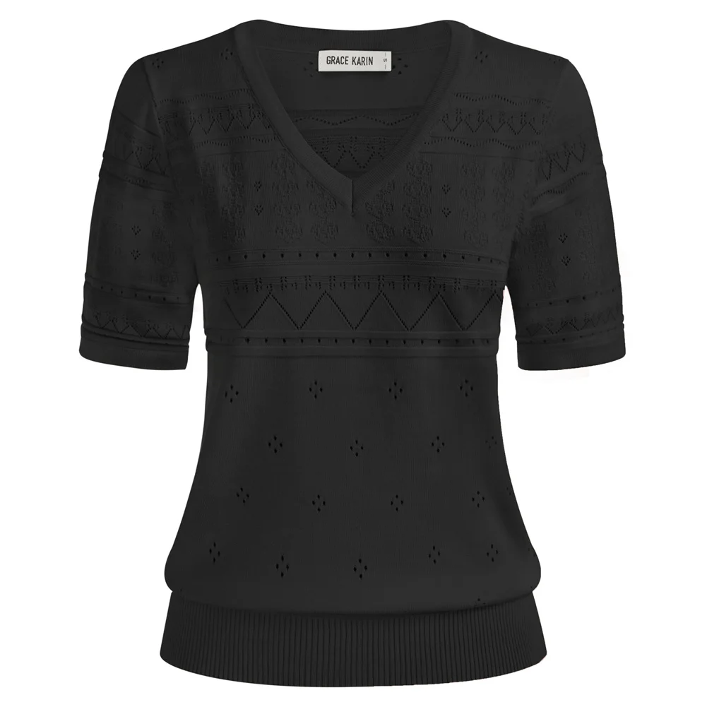 Women Hollowed-out Sweater T-shirt Slim Fit Short Sleeve V-Neck Pullover Knitwear Tops Summer Fashion Soft Slim Tee Shirt Jumper
Women Hollowed-out Sweater T-shirt Slim Fit Short Sleeve V-Neck Pullover Knitwear Tops Summer Fashion Soft Slim Tee Shirt Jumper