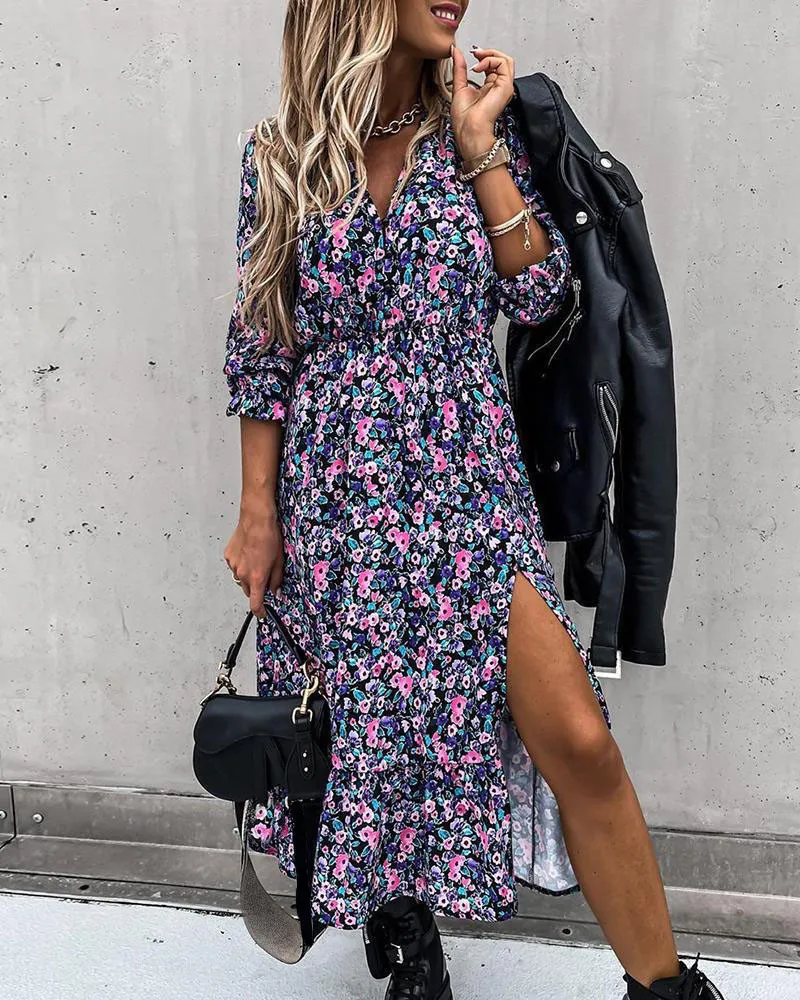 Sexy V-Neck Print Button Slit Long Dress 2022 Summer New High Waist Bohemian Dress
Sexy V-Neck Print Button Slit Long Dress 2022 Summer New High Waist Bohemian Dress