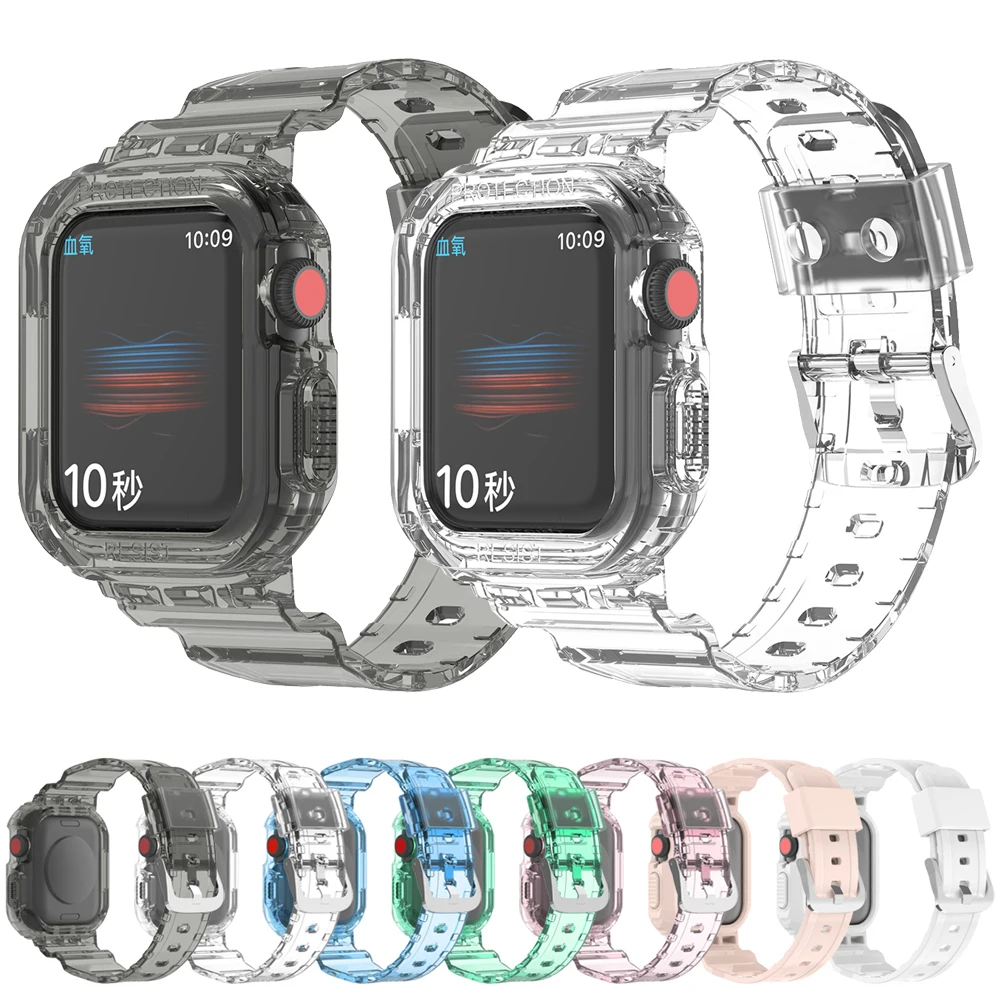 Ремешок и чехол прозрачный для Apple Watch Band 7 41 мм 45 мм 40 мм 44 мм, силиконовый браслет для iWatch Series 6 5 SE 4
Ремешок и чехол прозрачный для Apple Watch Band 7 41 мм 45 мм 40 мм 44 мм, силиконовый браслет для iWatch Series 6 5 SE 4