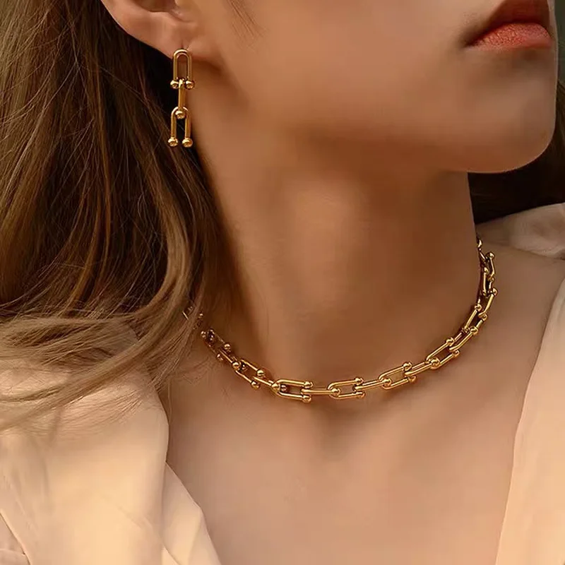 RACHELZ Gold Plated Horseshoe Buckle Necklace Light Luxury Stainless Steel U Shape Choker For Women Jewelry Set Non Tarnish
RACHELZ Gold Plated Horseshoe Buckle Necklace Light Luxury Stainless Steel U Shape Choker For Women Jewelry Set Non Tarnish