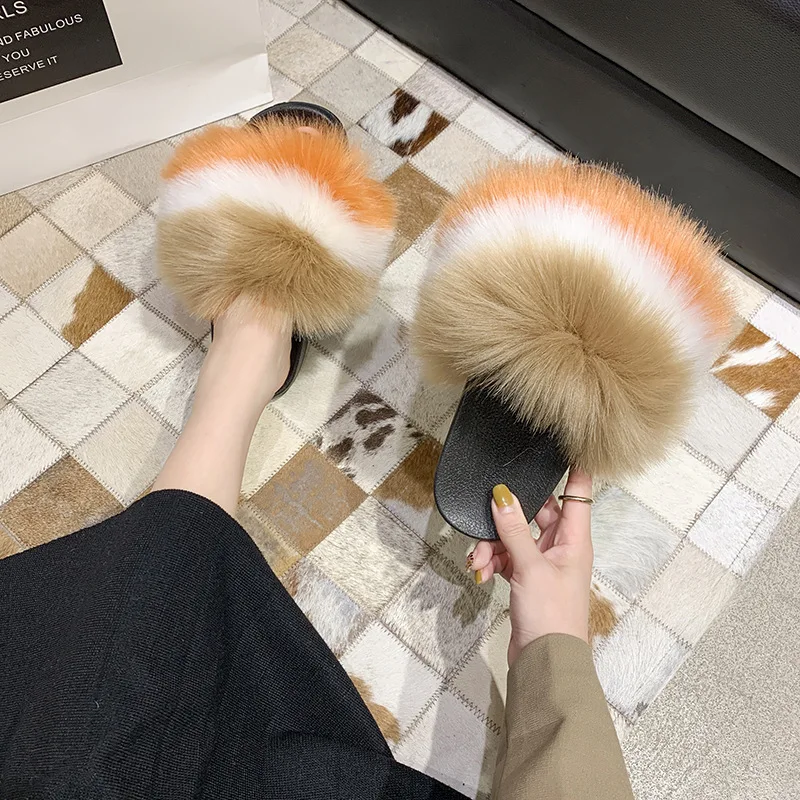 Summer Fluffy Slippers Fashion Luxury Slides Leisure Fox Fur Home Sandals Flip Flops Outside Wear Non-slip Leisure Plush Shoes
Summer Fluffy Slippers Fashion Luxury Slides Leisure Fox Fur Home Sandals Flip Flops Outside Wear Non-slip Leisure Plush Shoes