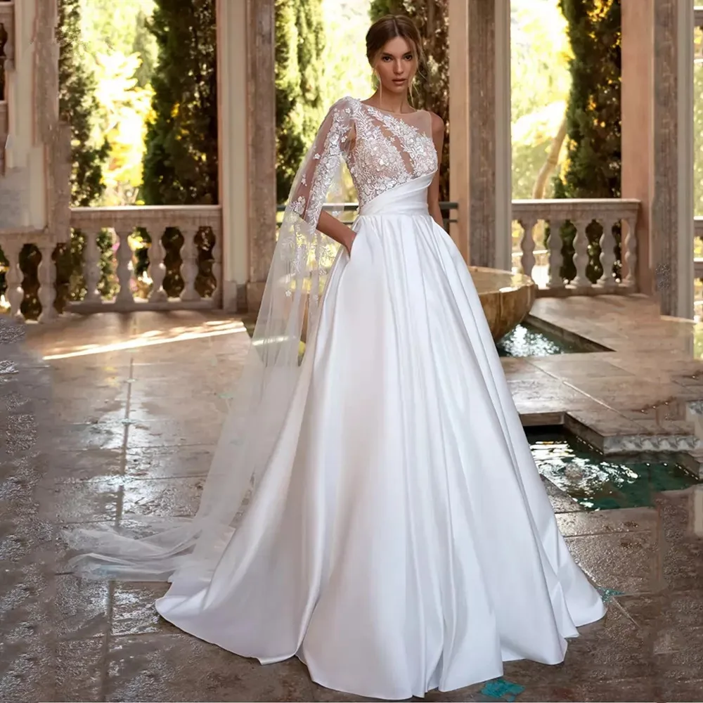 Sexy Bohemia A-Line Lace Satin Pocket Wedding Dresses Backless White Appliques Strap Ribbon Princess Bridal Gowns robe de mariée
Sexy Bohemia A-Line Lace Satin Pocket Wedding Dresses Backless White Appliques Strap Ribbon Princess Bridal Gowns robe de mariée
