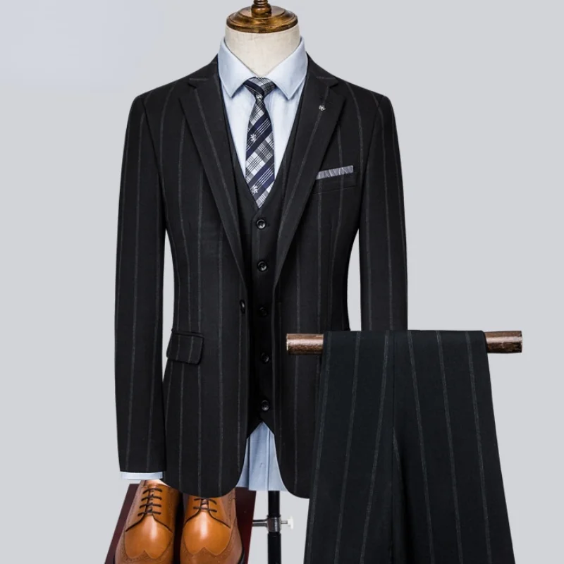 

6XL( Jacket + Pants + Vest ) Wedding Suit Men Dress Korean Slims Men's Business Suit 3 Pieces Set Formal Suit Tuxedo Groom Suit