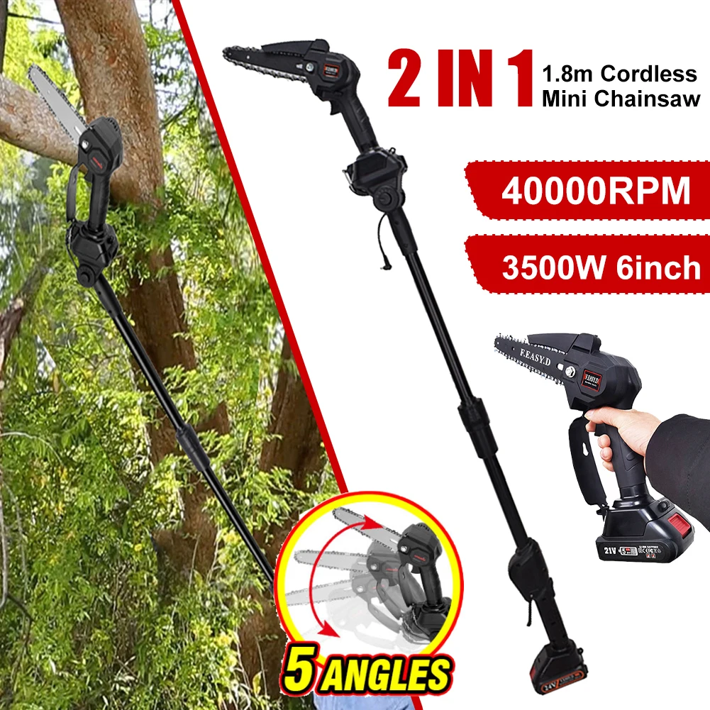 3500W 1.8m Cordless Mini Chainsaw High Branch Saw Telescoping Chainsaw Branch Pruner 40000RPM Motor Home Garden Tool 21V Battery
3500W 1.8m Cordless Mini Chainsaw High Branch Saw Telescoping Chainsaw Branch Pruner 40000RPM Motor Home Garden Tool 21V Battery