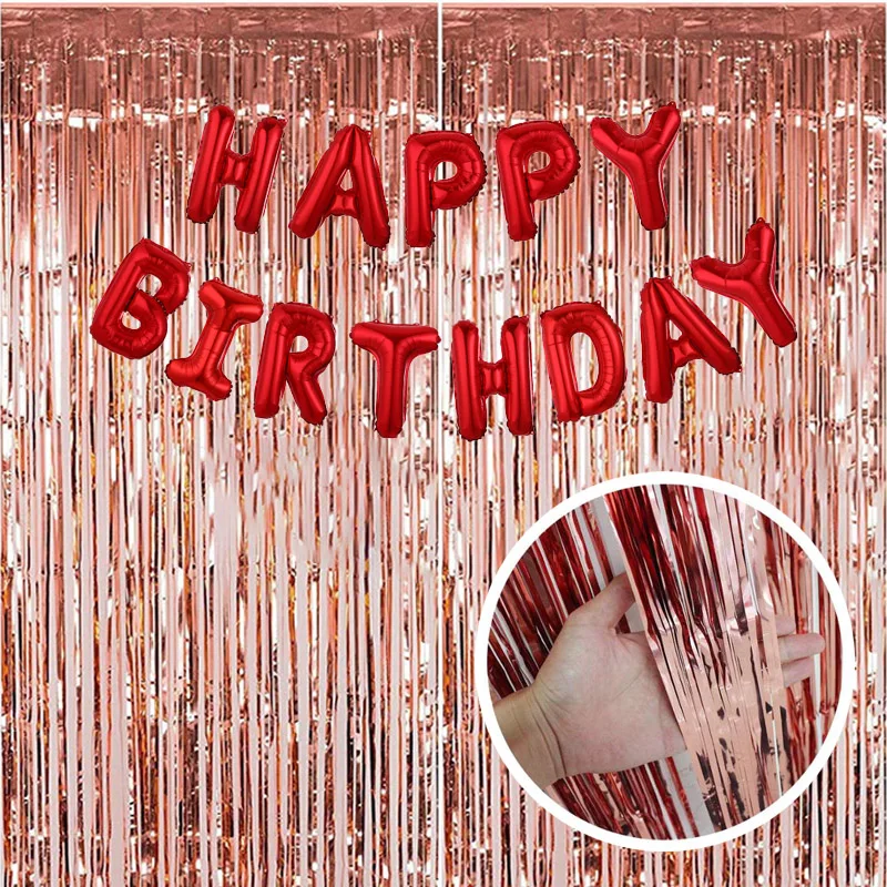 

2Pack 2M Party Backdrop Birthday Baby Shower Metallic Foil Fringe Tinsel Curtain Birthday Balloons Wedding Decoration Supplies