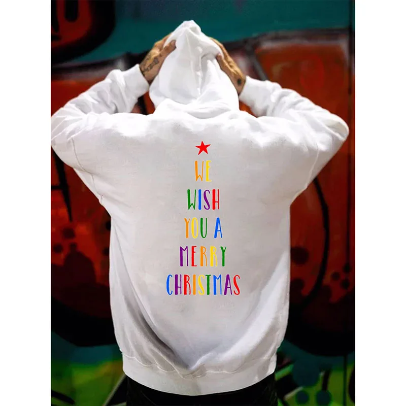 Badassdude We Wish You Merry A Christmas Letter Printing Men's Casual Hoodie