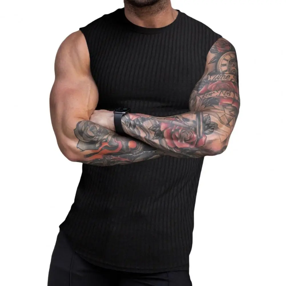 Дышащая шикарная эластичная спортивная летняя жилетка, повседневная майка с круглым вырезом, мужская одежда