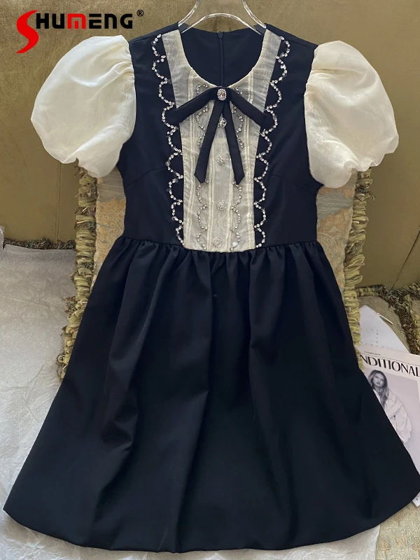 2022 Summer New Women's Fashion Elegant Bow Above Knee Dress Female Puff Sleeve Beaded Diamond Black Slimming Princess Dress
2022 Summer New Women's Fashion Elegant Bow Above Knee Dress Female Puff Sleeve Beaded Diamond Black Slimming Princess Dress