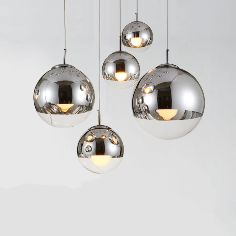 

Modern Glass Chandelier Lighting Gold Silver Mirror Ball Hanglamp Globe Glass LED Pendant Lamp Kitchen Living Nordic Lamp