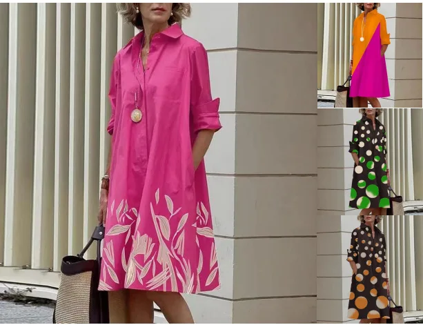 Patchwork color contrast European and American women's casual temperament cardigan dress
Patchwork color contrast European and American women's casual temperament cardigan dress