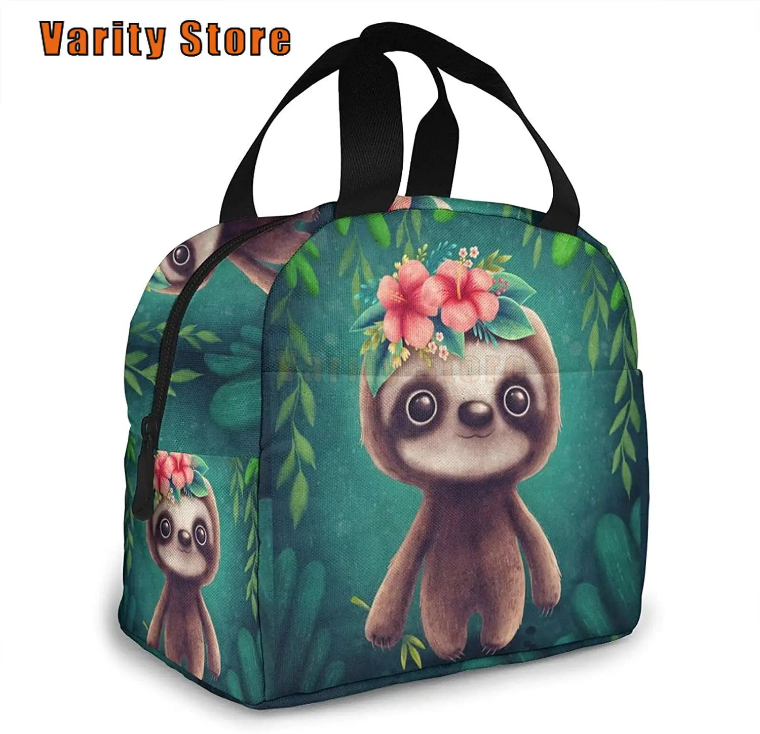 

Cute Baby Sloth Tropical Flowers Large Lunch Bag for Women Reusable Insulated Thermal Tote Box Cooler bag beach Leakproof