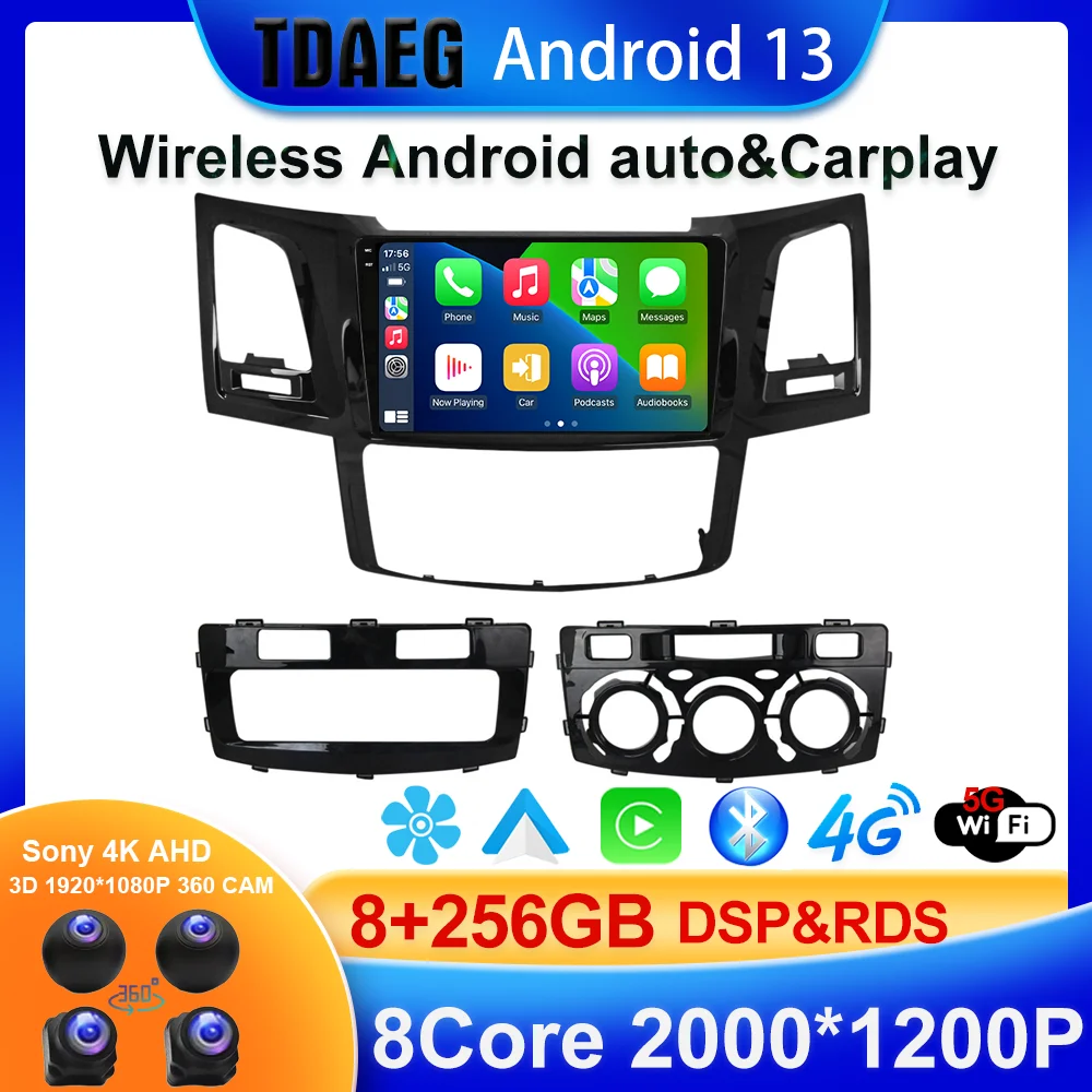 

Беспроводное Автомобильное Carplay QLED Android 13 256G для Toyota Hilux 2005-2011 головное устройство автомобильное радио мультимедийный видеоплеер навигация GPS