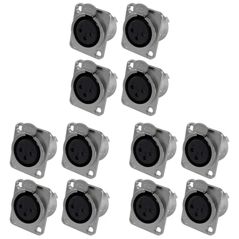 XLR гнездовой разъем, 3 контакта, монтажные разъемы для панели, Серия D, размер XLR-F - 12 шт. в упаковке
XLR гнездовой разъем, 3 контакта, монтажные разъемы для панели, Серия D, размер XLR-F - 12 шт. в упаковке