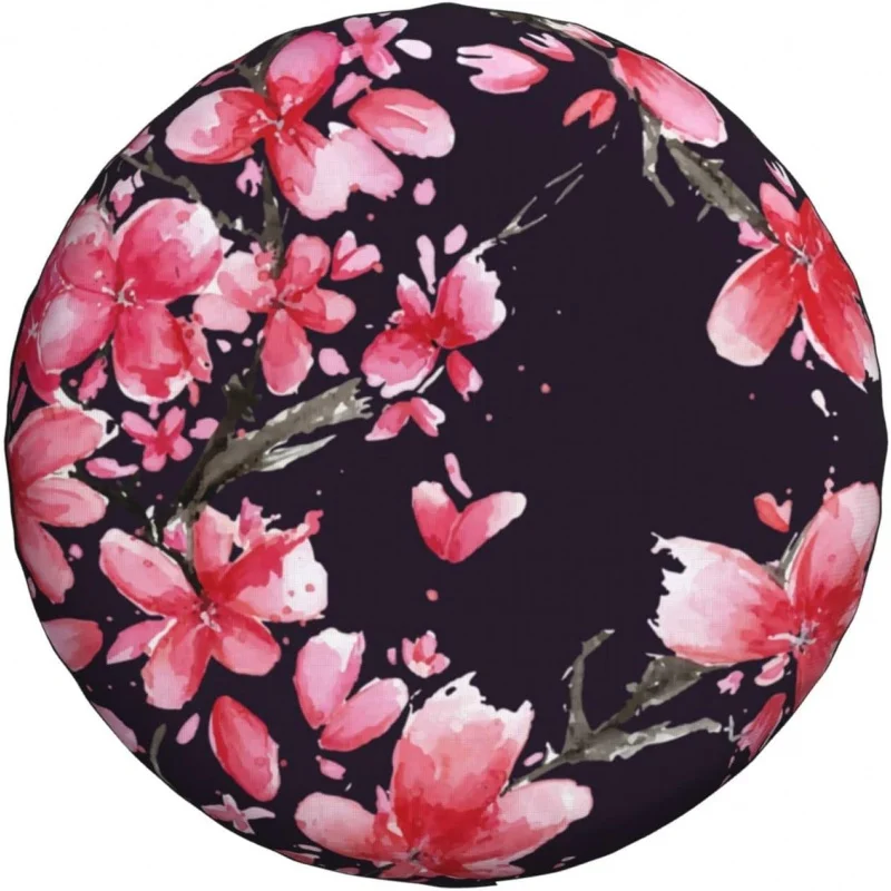 

Hand-Painted Cherry Blossoms Spare Tire Cover Wheel Protectors Universal Dust-Proof Waterproof Fit for Trailer Rv SUV Truck Camp