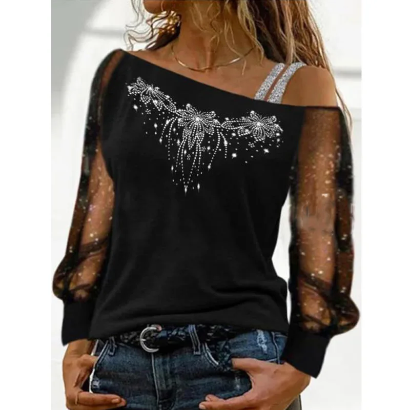 2022 Lace Blouse Women Vintage Oversize T Shirt Sexy Long Sleeves Skew Collar Tee Tops Casual Elegant Diamond Blouses Plus Size
2022 Lace Blouse Women Vintage Oversize T Shirt Sexy Long Sleeves Skew Collar Tee Tops Casual Elegant Diamond Blouses Plus Size