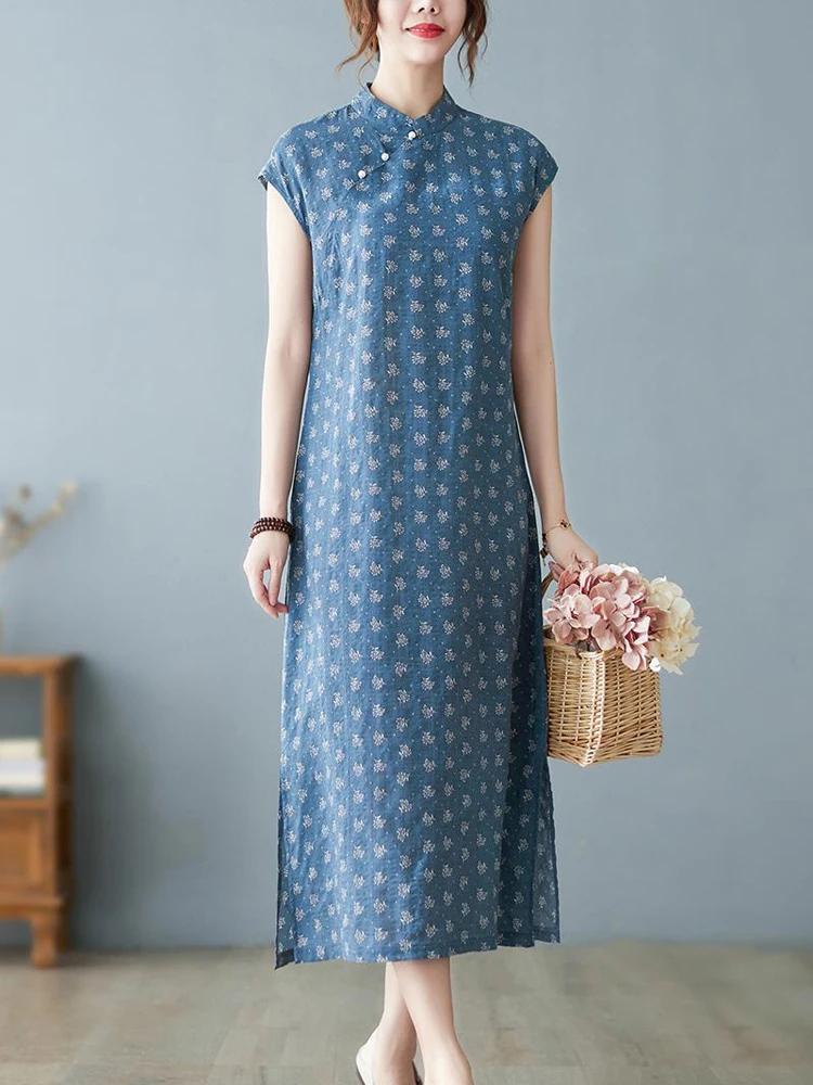 2023 Summer Fashion Elegant Cheongsam Collar Print Sleeveless Dress Cotton Linen Women Dresses Elegant Girl Clothing
2023 Summer Fashion Elegant Cheongsam Collar Print Sleeveless Dress Cotton Linen Women Dresses Elegant Girl Clothing