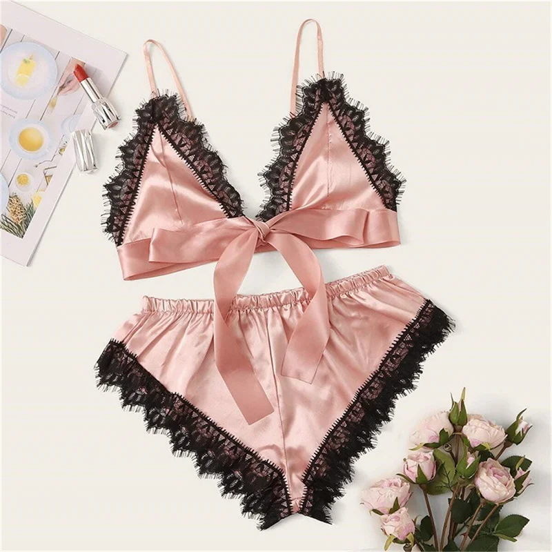 Female Panties Set Underwear Sexy Bras Set Female Pajamas Sleeveless with Lace Satin Suspender Pajamas Set Bras
Female Panties Set Underwear Sexy Bras Set Female Pajamas Sleeveless with Lace Satin Suspender Pajamas Set Bras