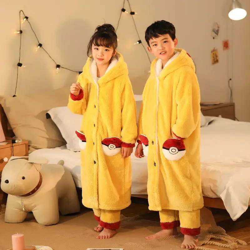 Pikachu Pokemon Anime Children's Pajamas Winter Warm Cute Casual Hooded Homewear Coral Fleece Cartoon Soft Thicken Nightgown 
Pikachu Pokemon Anime Children's Pajamas Winter Warm Cute Casual Hooded Homewear Coral Fleece Cartoon Soft Thicken Nightgown
