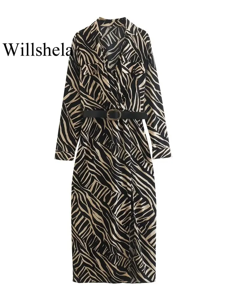 Willshela Women Fashion With Belt Printed Front Slit Side Zipper Midi Dress Vintage V-Neck Long Sleeves Female Chic Lady Dresses
Willshela Women Fashion With Belt Printed Front Slit Side Zipper Midi Dress Vintage V-Neck Long Sleeves Female Chic Lady Dresses