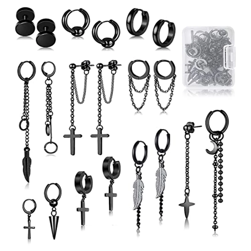 20pcs Stainless Steel Black Hoops Earrings Studs Cross Chain Ear Cartilage Helix Punk Gothic Men Women Ear Jewelry Piercings
20pcs Stainless Steel Black Hoops Earrings Studs Cross Chain Ear Cartilage Helix Punk Gothic Men Women Ear Jewelry Piercings