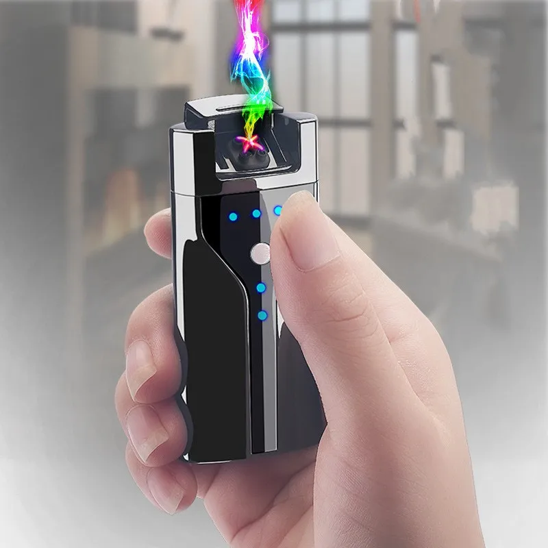 

New Metal Outdoor Windproof Fast Charging Touch Sensing Dual Arc Lighter Long Lasting LED Power Display Portable Men's Gadgets