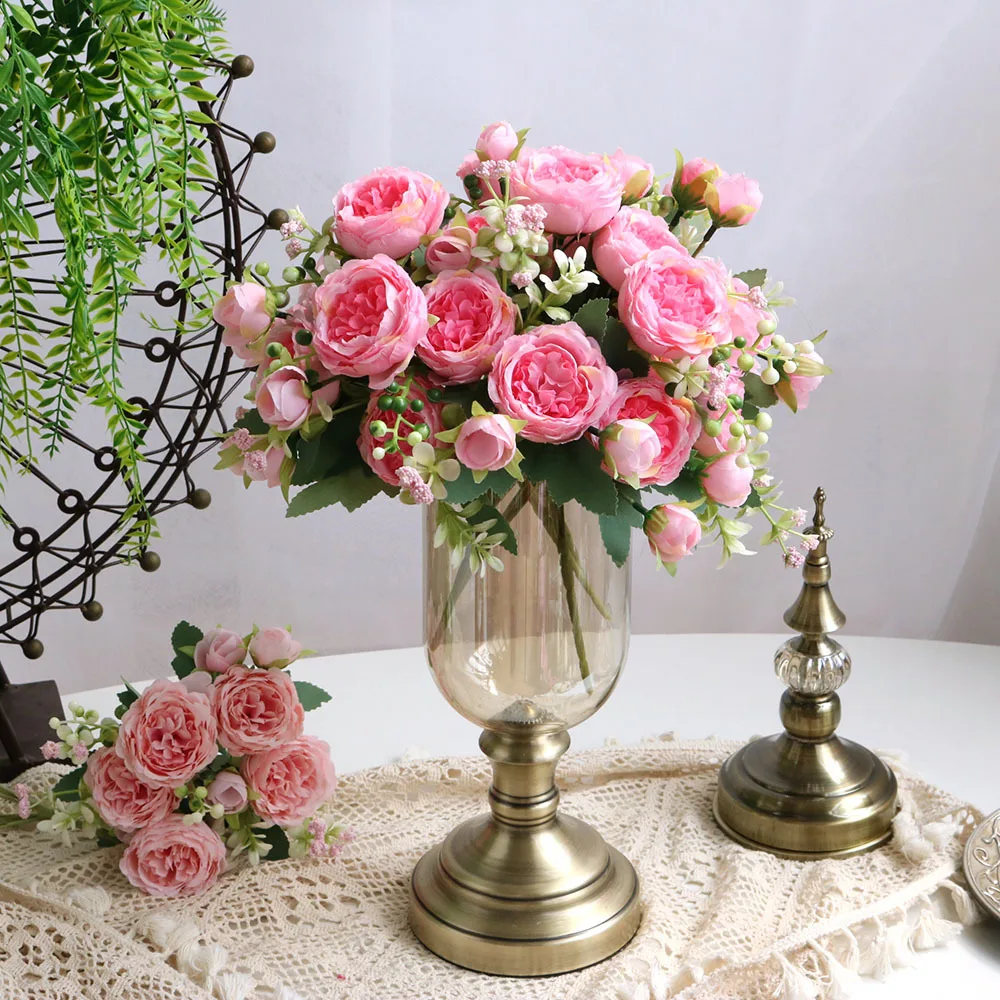 30cm Rose Pink Silk Peony Artificial Flowers Bouquet 5 Big Head and 4 Bud Cheap Fake Flowers for Home Wedding Decoration Indoor
30cm Rose Pink Silk Peony Artificial Flowers Bouquet 5 Big Head and 4 Bud Cheap Fake Flowers for Home Wedding Decoration Indoor
