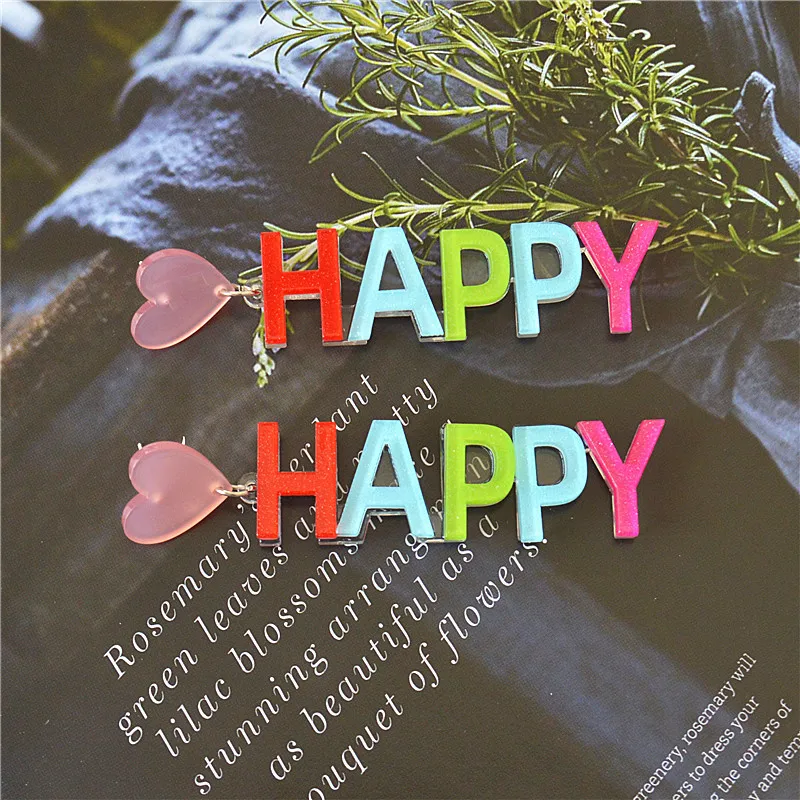WANGAIYAO2022 Korean version of the new color letter long earrings beautiful girl trend HAPPY acrylic plate earrings female gift
WANGAIYAO2022 Korean version of the new color letter long earrings beautiful girl trend HAPPY acrylic plate earrings female gift