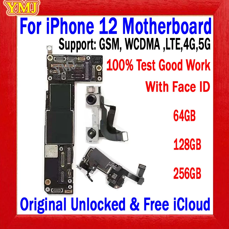 

64GB/128GB/256GB For IPhone 12 Motherboard Original Unlocked With/No Face ID Mainboard Support Update Logic Board Free Shipping